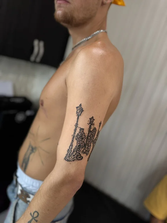religious blackwork deity dotwork spiritual elegant linework cloud tattoo Canggu Bali