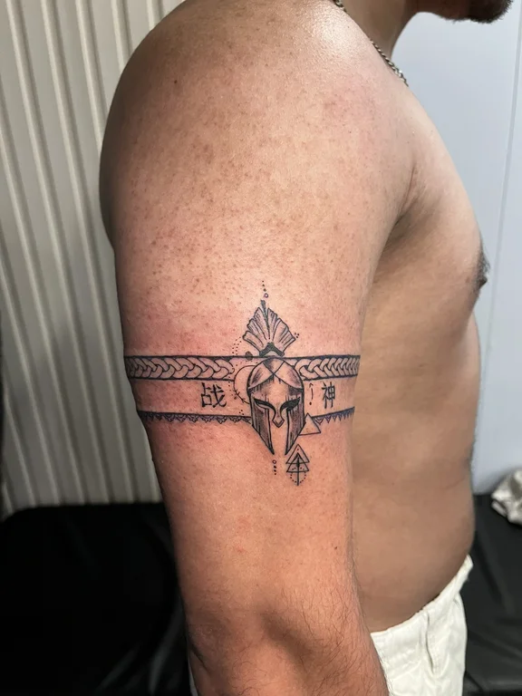 religious blackwork deity dotwork spiritual thin line black grey linework tattoo Canggu Bali