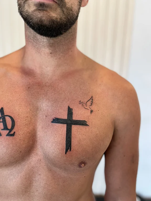 religious blackwork man bold line spiritual fine line black grey thin line tattoo Canggu Bali