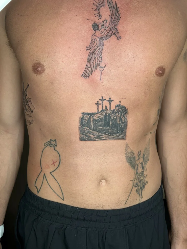man tattoo yesus religious black blackwork shading heaven tattoo canggu bali