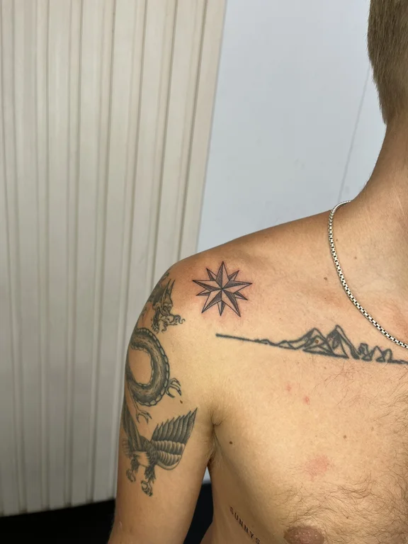 symbol minimalist deity dotwork sun spiritual minimal linework tattoo Canggu Bali