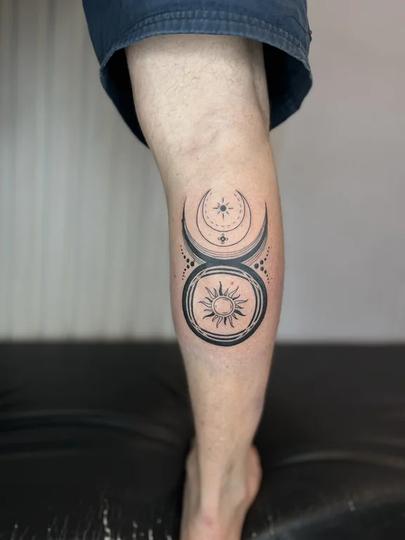 symbol blackwork man dotwork moon mystical linework fine line tattoo Canggu Bali