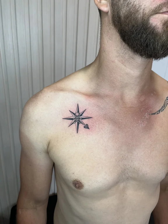 symbol blackwork man dotwork sun fine line black grey minimal tattoo Canggu Bali
