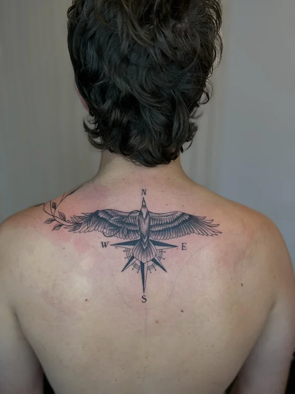 symbol blackwork phoenix dotwork elegant linework fine line angel tattoo Canggu Bali