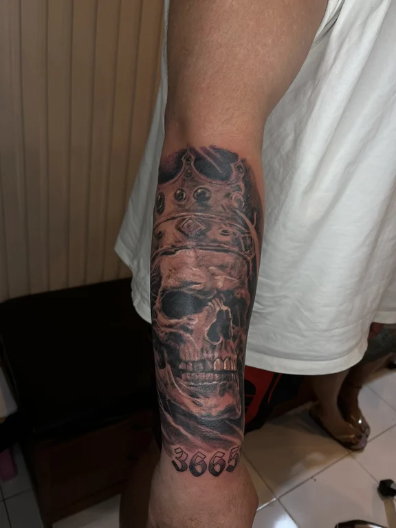 skull chicano mask black grey horror heavy shading man soft shading tattoo Canggu Bali