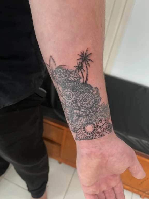 hand linework moon balinese pattern sun mandala tattoo canggu bali