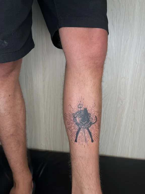 abstract dotwork man black grey fire fine line heavy shading sun tattoo Canggu Bali