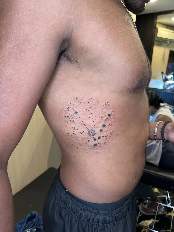 abstract dotwork man fine line smoke cloud moon linework tattoo Canggu Bali