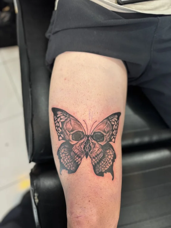 animal dotwork butterfly black grey elegant soft shading linework mystical tattoo Canggu Bali
