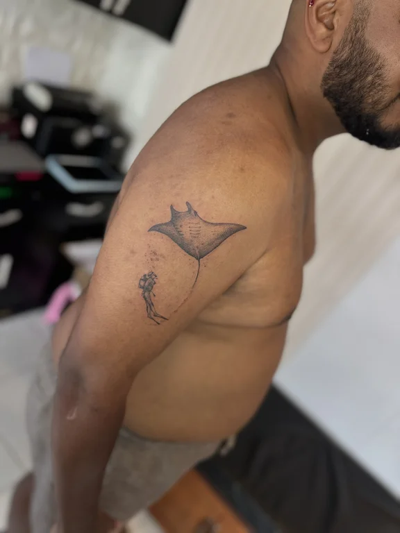 abstract minimalist man fine line wave cloud dotwork soft shading tattoo Canggu Bali