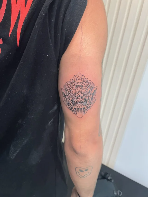 mandala dotwork deity sacred geometry sun balinese pattern ornamental linework tattoo Canggu Bali