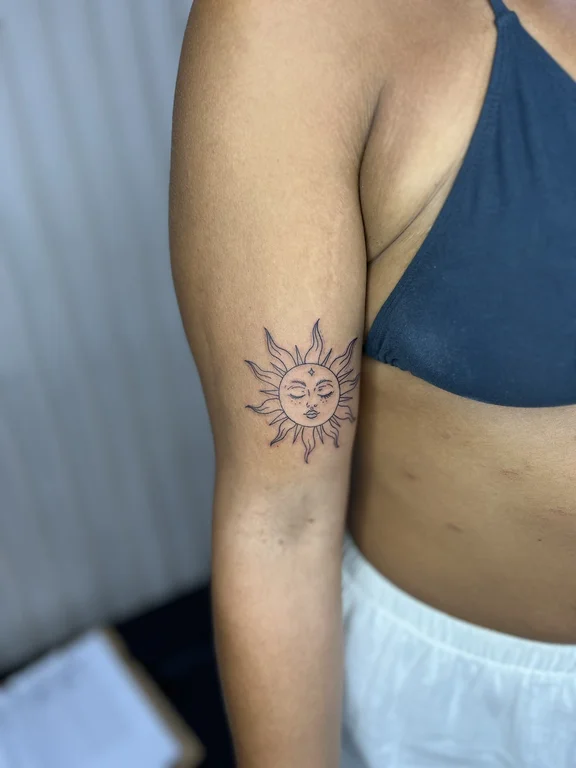 symbol dotwork lotus soft shading sun linework spiritual moon tattoo Canggu Bali