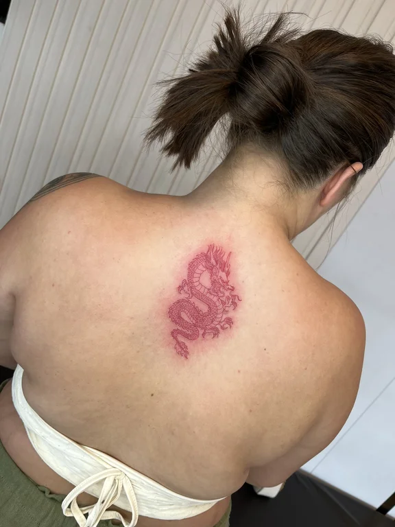 symbol dotwork peony soft shading elegant rose fine line woman tattoo Canggu Bali