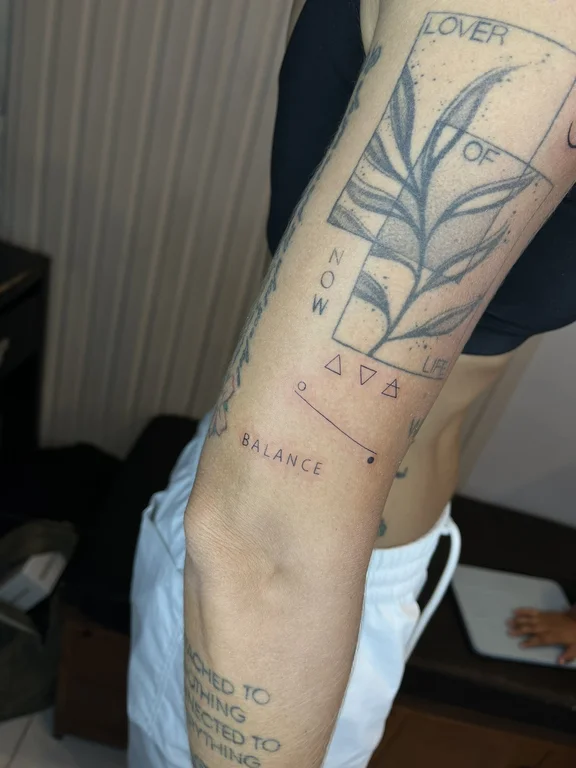 abstract fine line man bold line leaf minimal spiritual linework tattoo Canggu Bali