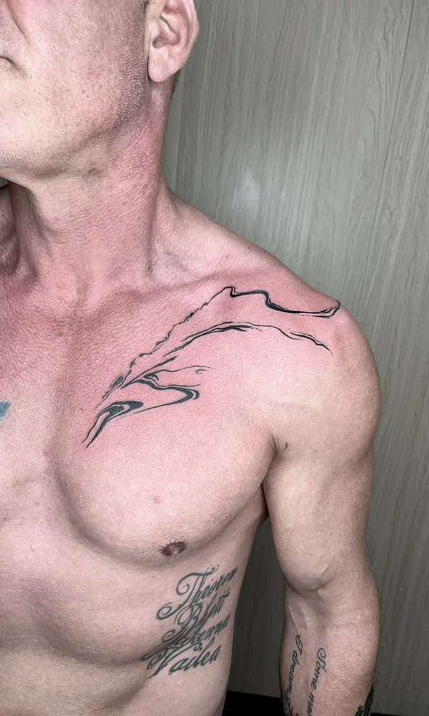 man chest fineline fine line linework line abstract black tattoo canggu bali