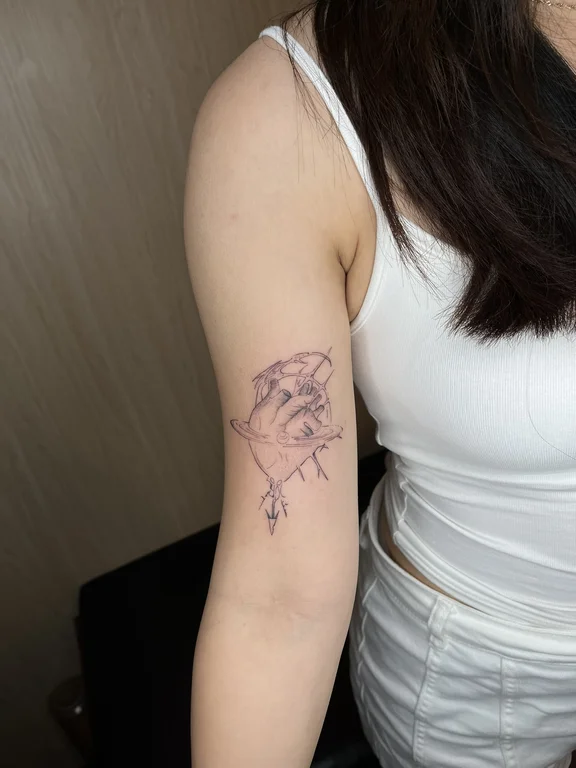 abstract fine line woman linework elegant minimal soft shading wave tattoo Canggu Bali