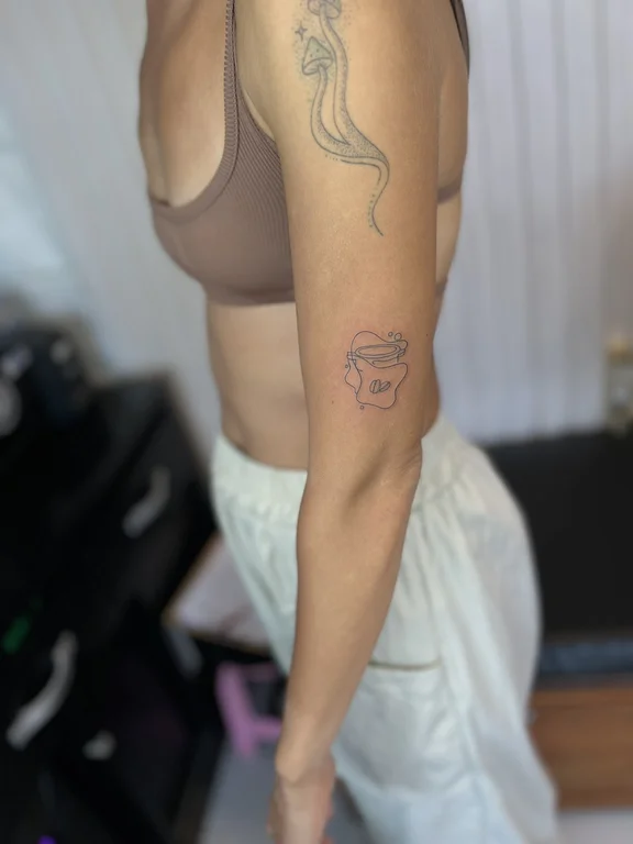 abstract fine line woman linework elegant soft shading cloud wave tattoo Canggu Bali