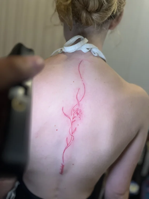 abstract fine line woman linework fire bold line smoke cloud tattoo Canggu Bali