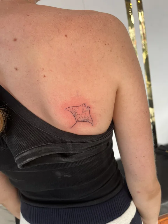 geometric fine line lotus linework minimal dotwork bold line leaf tattoo Canggu Bali