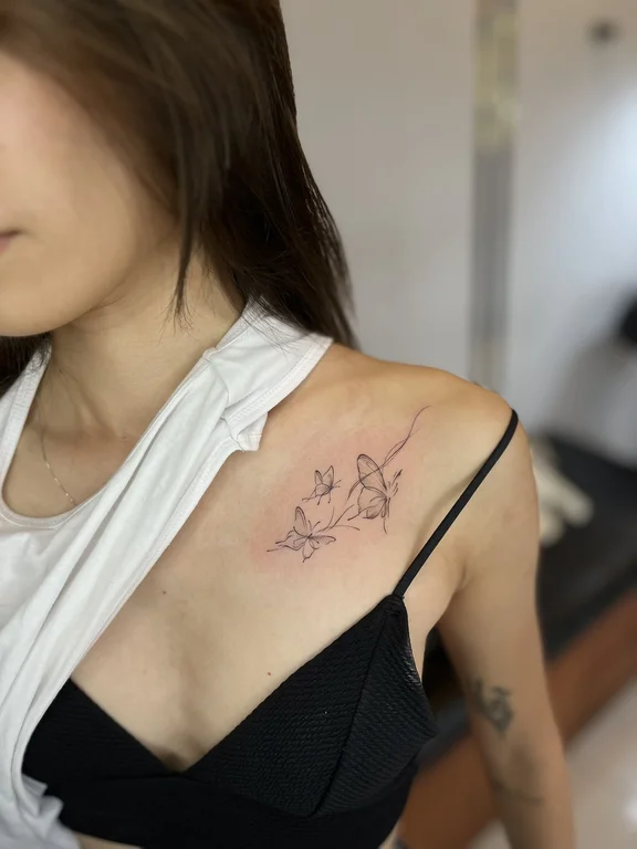 animal fine line woman linework elegant minimal soft shading angel tattoo Canggu Bali