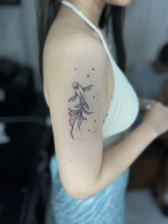 abstract fine line woman soft shading elegant linework angel dotwork tattoo Canggu Bali