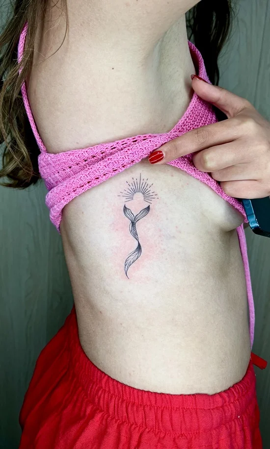 woman waist mermaid tail elegant fine line fineline linework line tattoo canggu bali
