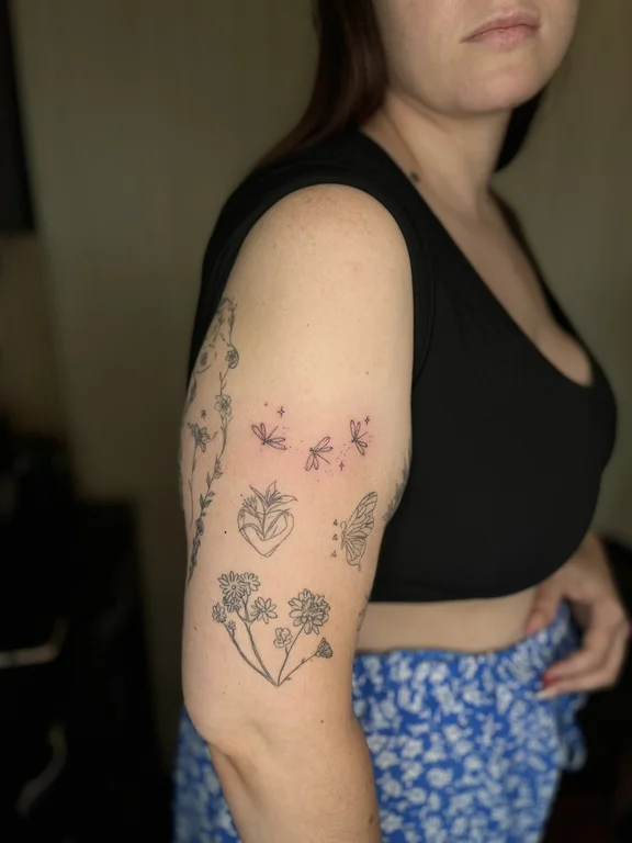 floral fine line peony linework elegant dotwork mystical soft shading tattoo Canggu Bali