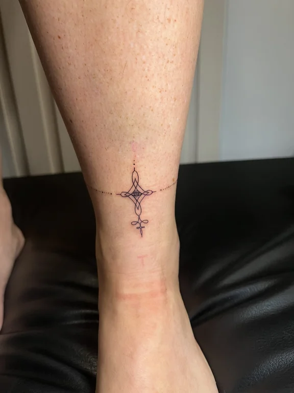 geometric fine line deity dotwork spiritual mystical linework elegant tattoo Canggu Bali
