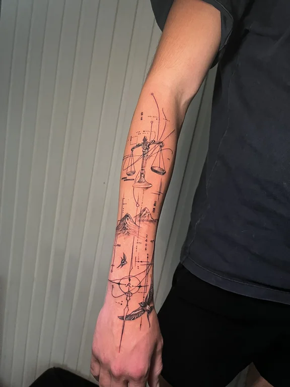 abstract linework hand fine line cloud bold line elegant minimal tattoo Canggu Bali