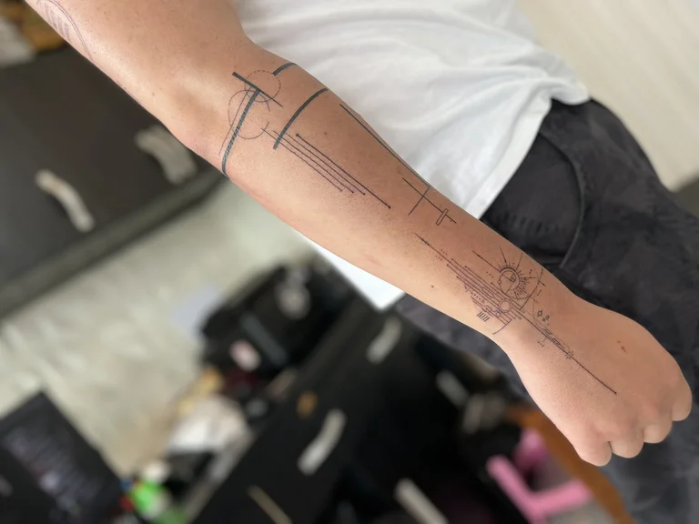 abstract fine line hand thin line minimal bold line linework elegant tattoo Canggu Bali