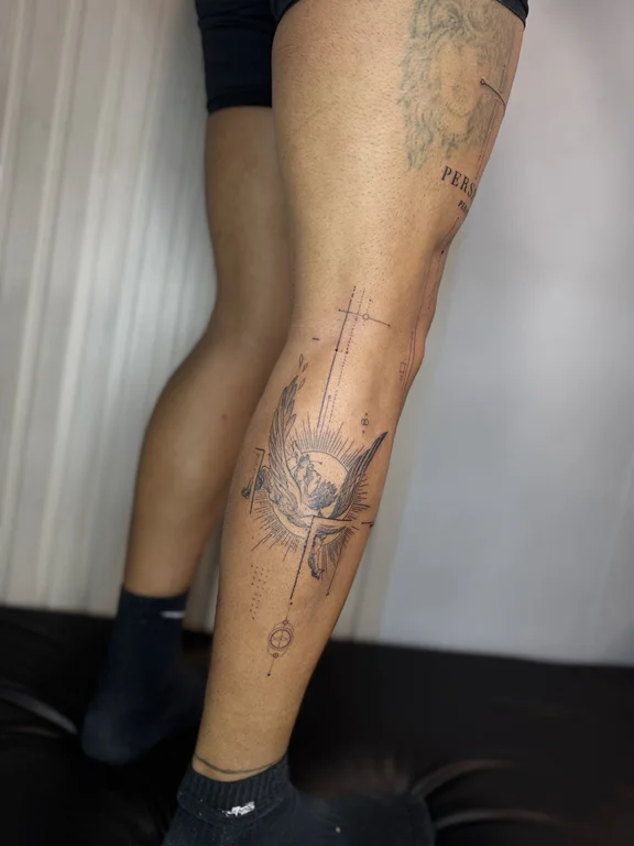 abstract new school man fine line elegant linework soft shading heavy shading tattoo Canggu Bali