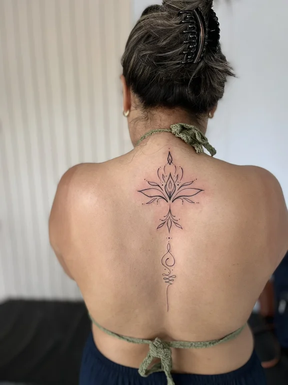 mandala fine line lotus linework elegant dotwork spiritual leaf tattoo Canggu Bali