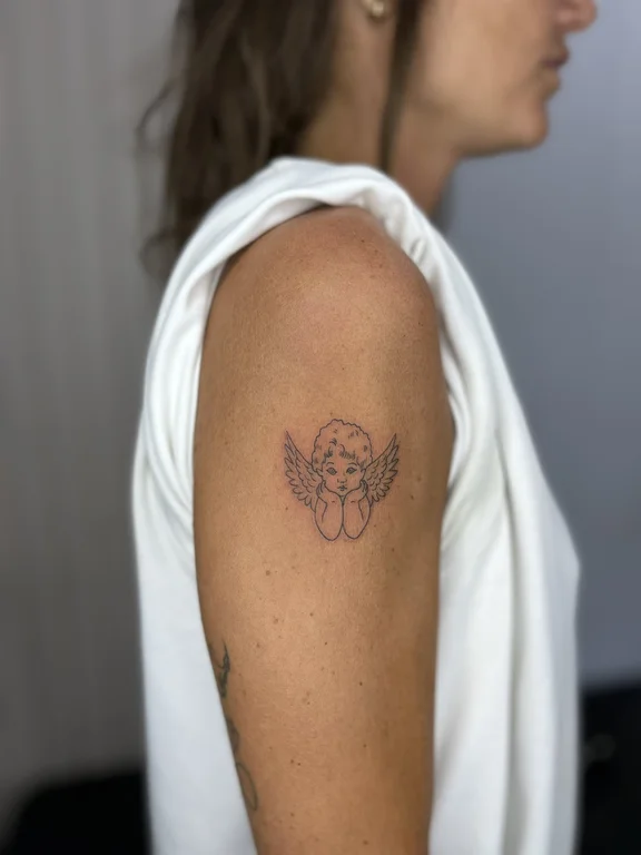 symbol fine line angel linework cloud dotwork spiritual woman tattoo Canggu Bali