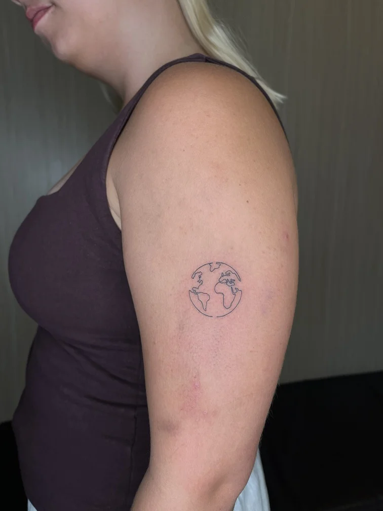 globe earth abstract woman hand line fineline linework tattoo tattoo canggu bali