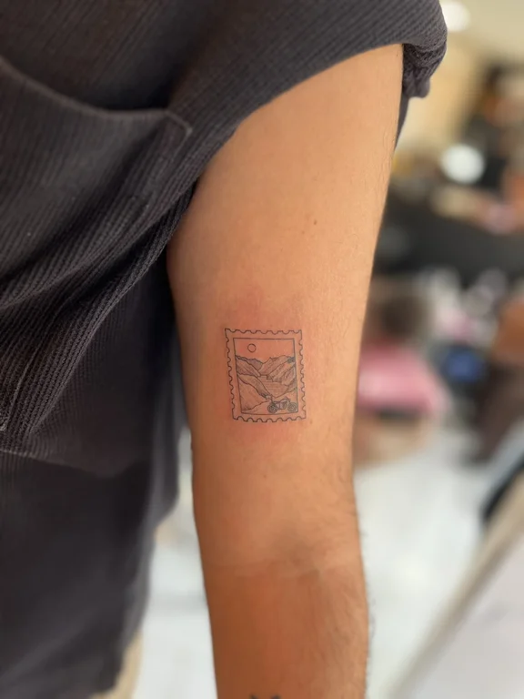 geometric fine line man linework minimal wave bold line dotwork tattoo Canggu Bali