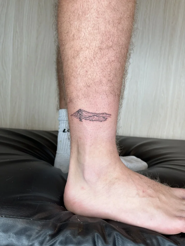 mountain man foot fine line fineline linework line shading black tattoo small nature tattoo canggu bali