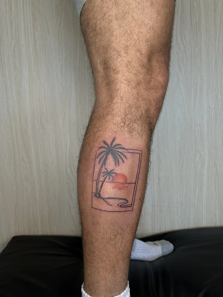 nature fineline linework line beach shading man foot sun sunset tattoo tattoo canggu bali