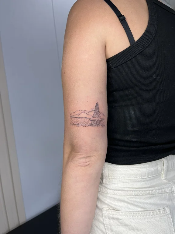 abstract minimalist woman fine line wave minimal linework soft shading tattoo Canggu Bali