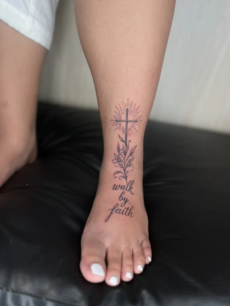 religious fineline finework line god woman foot tattoo black flower bird tattoo canggu bali