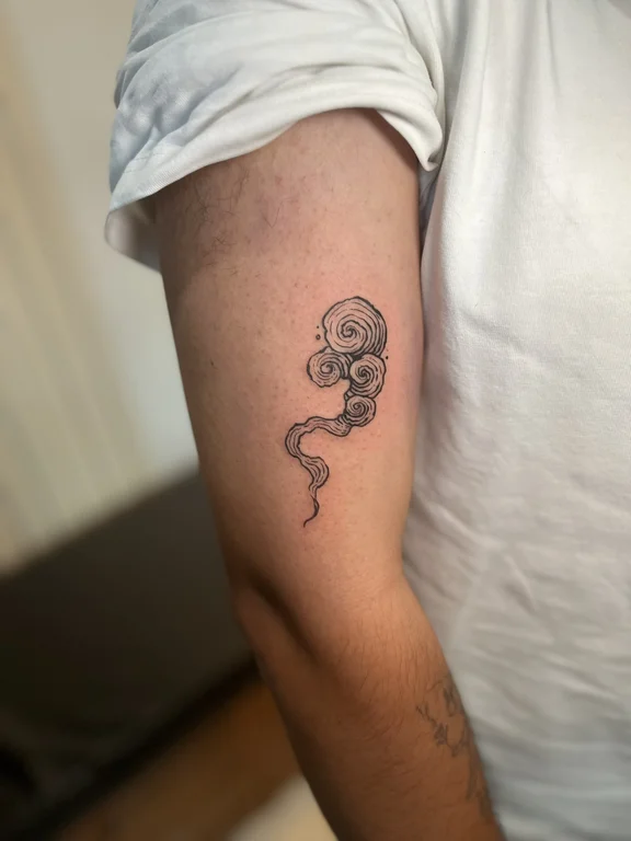 skull fine line snake dotwork smoke linework wave soft shading tattoo Canggu Bali