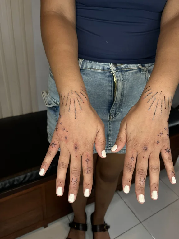 symbol fine line hand dotwork minimal thin line linework woman tattoo Canggu Bali