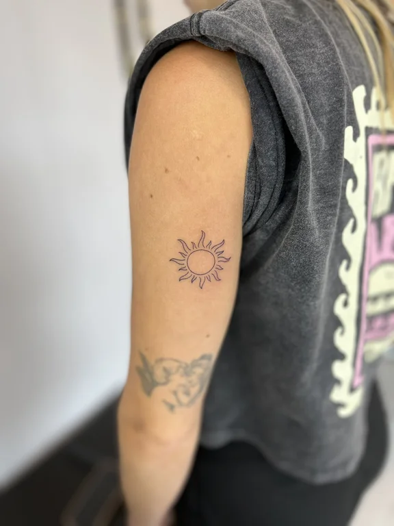 symbol fine line hand dotwork sun moon soft shading linework tattoo Canggu Bali