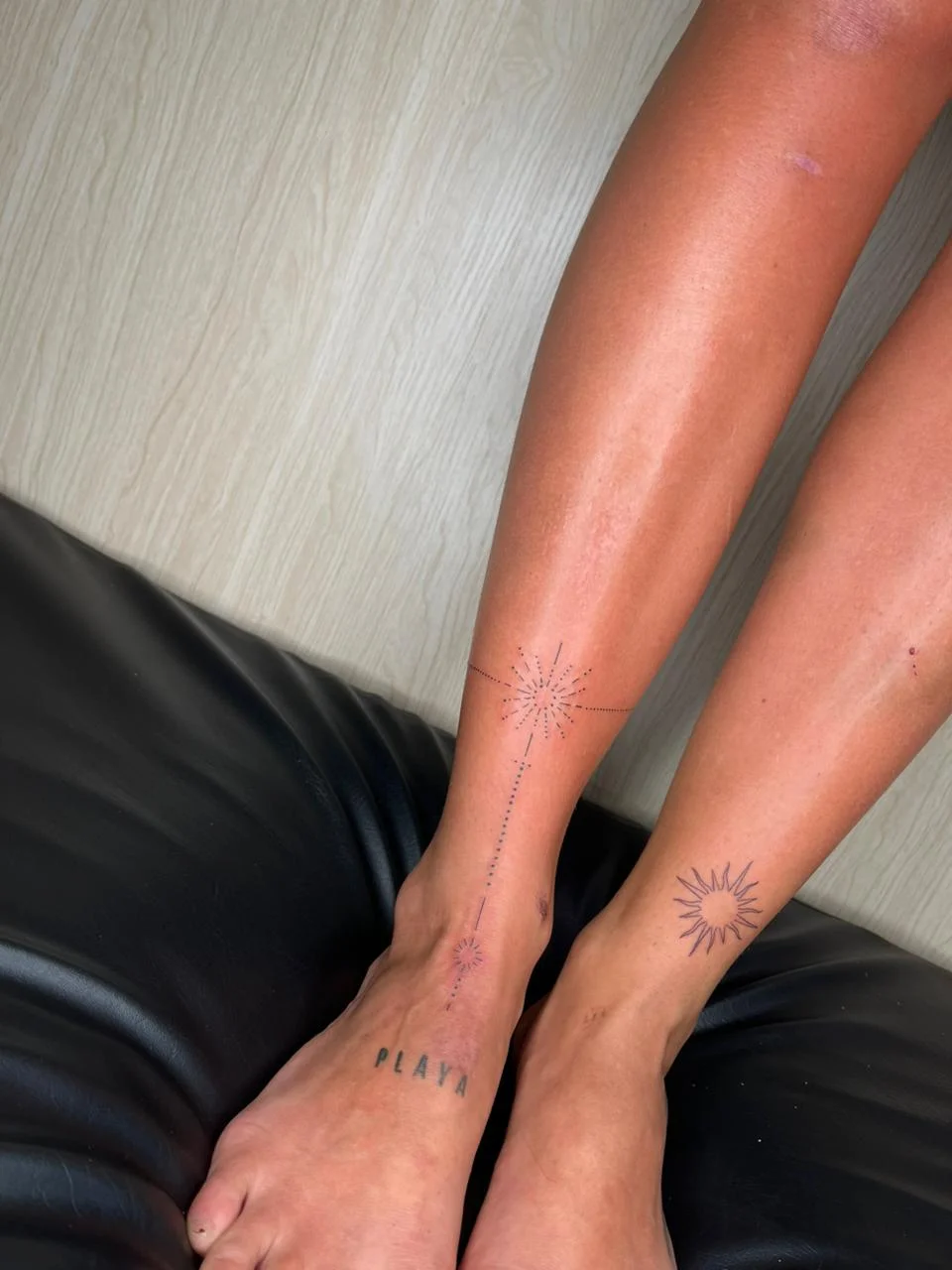 woman leg foot symbol fine line line work line abstract sun geometric tattoo canggu bali
