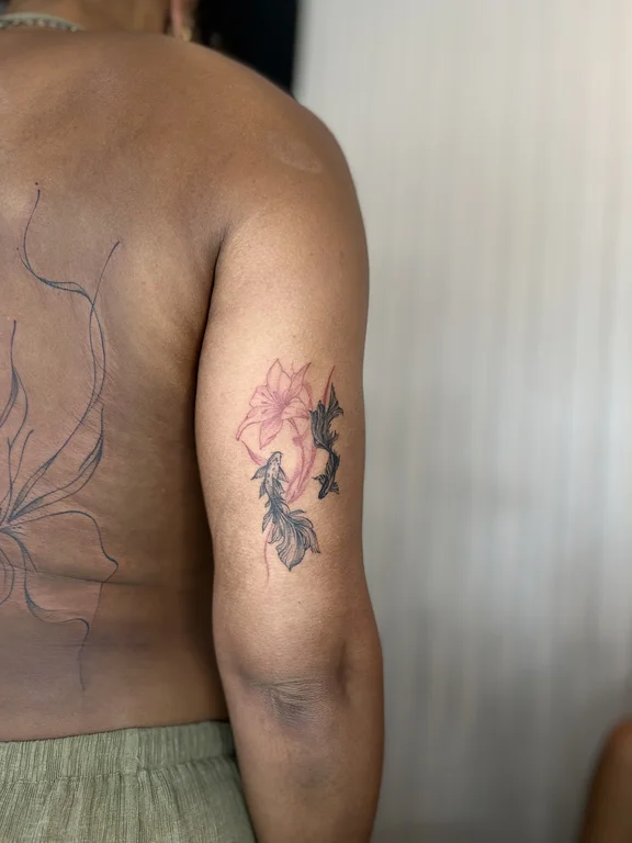 floral illustrative peony linework cloud soft shading lotus elegant tattoo Canggu Bali
