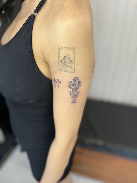 floral illustrative woman linework cloud elegant flower dotwork tattoo Canggu Bali