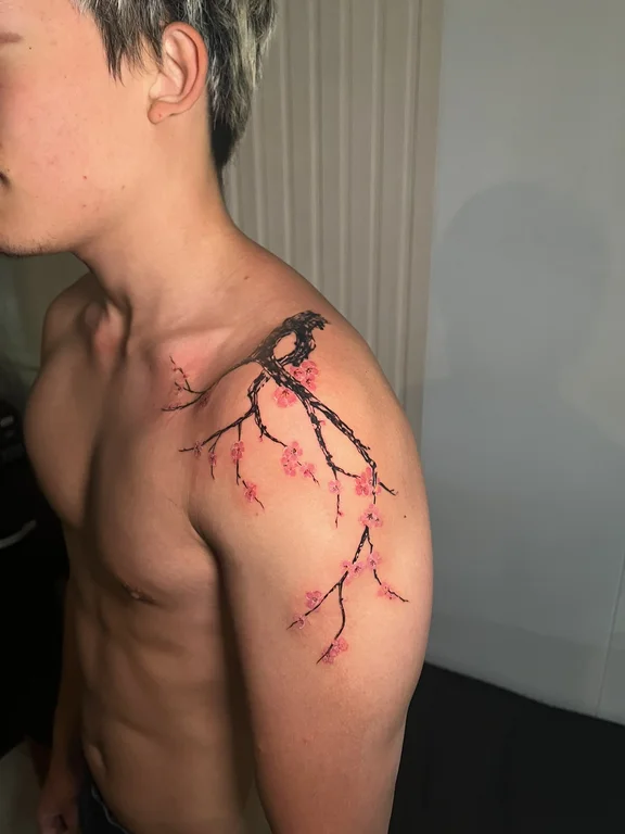 abstract japanese man fine line fire bold line linework horror tattoo Canggu Bali