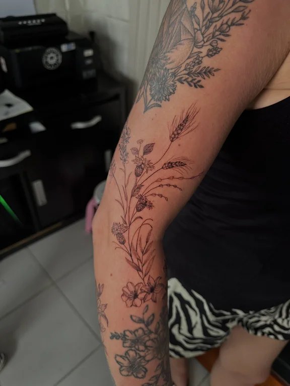 floral japanese peony soft shading elegant linework black grey mystical tattoo Canggu Bali