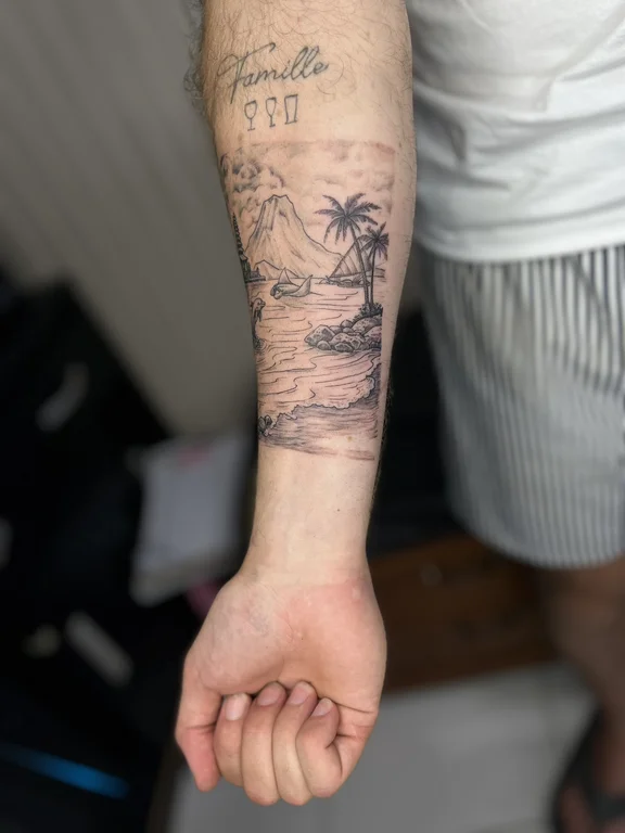 nature japanese hand soft shading wave linework heavy shading black grey tattoo Canggu Bali
