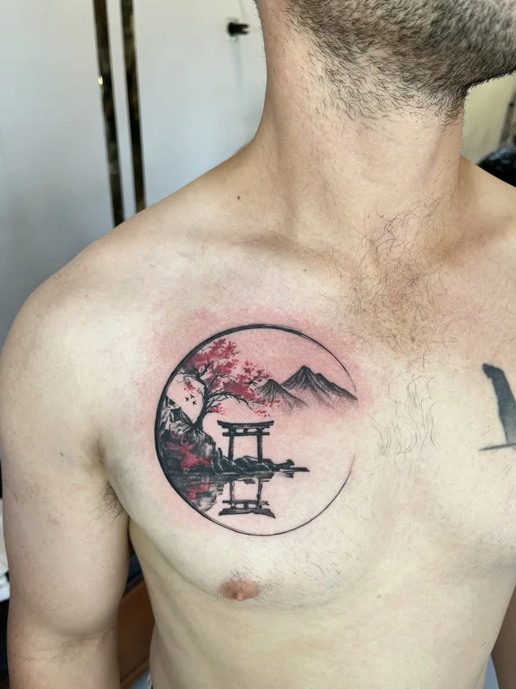 symbol japanese man soft shading moon fine line heavy shading linework tattoo Canggu Bali