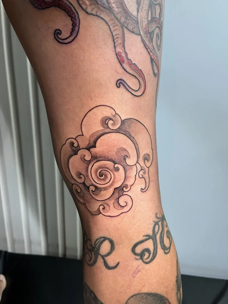 cloud flower abstract line work fine line wave shading black grey tattoo canggu bali